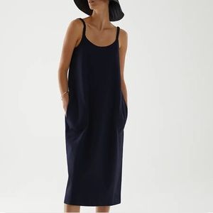 ORGANIC COTTON ROUNDED HEM SLIP DRESS NAVY